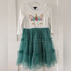 Zunie White Top with Teal & Pink Unicorn Embroidery